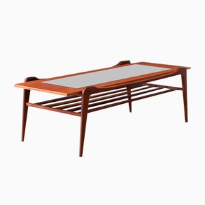 Mid-Century Coffee Table in Teak with Glass Top and Magazine Shelf, 1960s