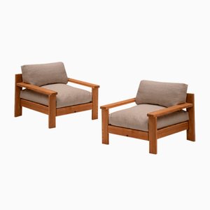 Mid-Century Modern Minimalistic Armchairs in Natural Wood, Italy, 1970s, Set of 2