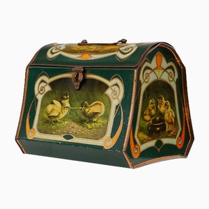 Art Nouveau Tin Can with Small Chicks, 1920s