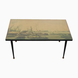 Italian Metal, Brass and Print Coffee Table, 1950s