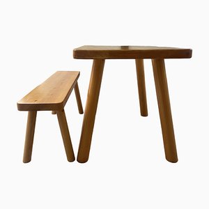 Set of High Table & Bench attributed to René Martin for Charlotte Perriand, 1965