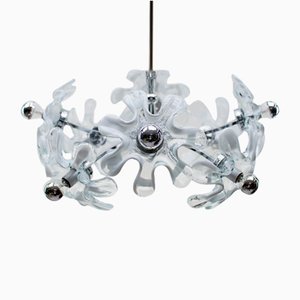 Space Age Chrome and Murano Glass Flower Sputnik Ceiling Lamp, 1960s