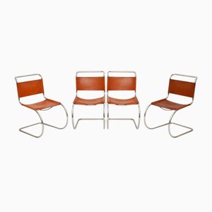 Vintage MR10 Chairs in Leather and Steel by Mies Van Der Rohe for Fasem, 1970, Set of 4