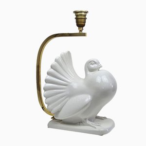 Italian Pigeon Table Lamp with Porcelain and Brass, 1970s