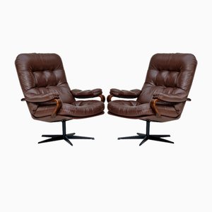 Vintage Danish Swivel Armchairs in Leather, 1960s, Set of 2