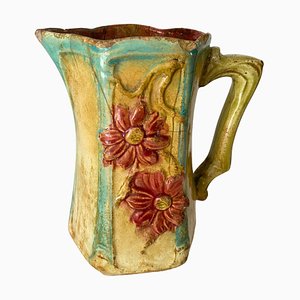 Majolica Pitcher in Red and Beige Colors, France, 1890s
