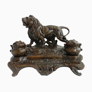 Napoleon French Lion Inkwell Desk Inkstand, 1890s