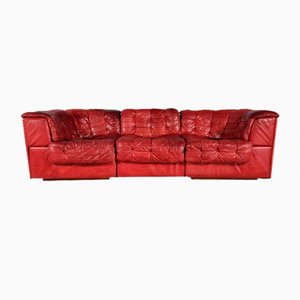 DS-11 Drei-Sitzer Sofa aus rotem Leder von De Sede, 1970er
