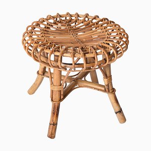 Italian Round Stool in Rattan and Bamboo by Franco Albini, 1960s