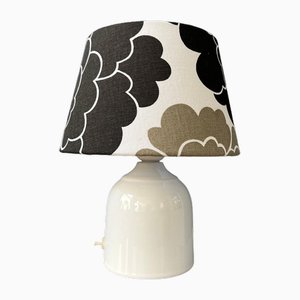 Small Space Age Table Lamp with Porcelain Base and Black and White Flower Shade, 1970s