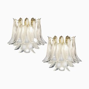 Murano Glass Leaf Ceiling Chandeliers, Set of 2