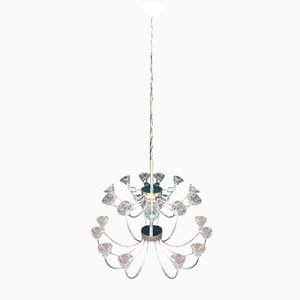 Large Glass and Chrome Chandelier