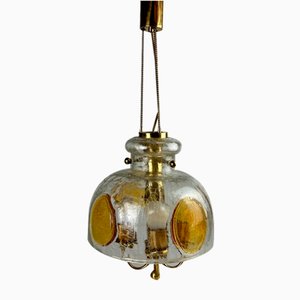 Brutalist Ceiling Lamp in Brass & Murano Glass, 1970s