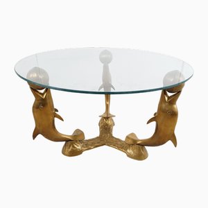 Vintage Brass Dolphin Coffee Table, 1970s
