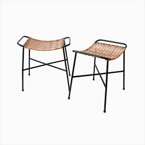 Set of Mid-Century Modern Rattan Stools, Germany, 1960s