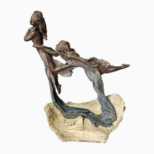 Statue Art Déco en Bronze & Pierre