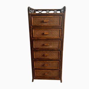 Angraves Dark Brown Cane and Bamboo Tallboy / Chest of Drawers., 1970s