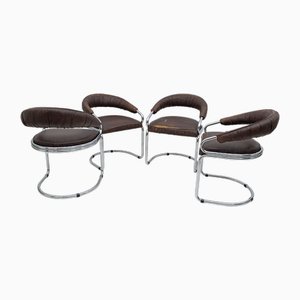 Modern Metal Chrome Dining Chairs attributed to Giotto Stoppino for Kartell, 1970s, Set of 4