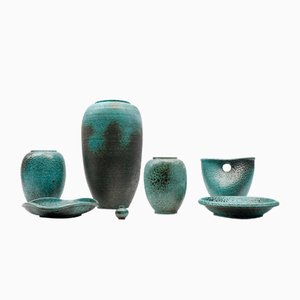 Vases Green Lava Studio en Céramique par Wilhelm & Elly Kuch, Allemagne, 1960s, Set de 7