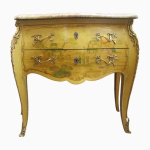Louis XV Chest of Drawers in Yellow with Chiname Painting, 1940s
