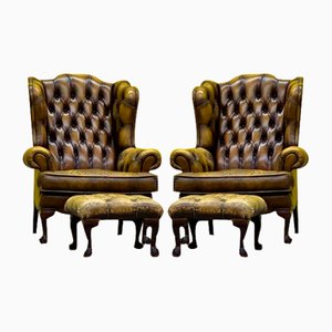 Poltrona Chesterfield Wingback vintage in pelle