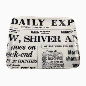 Italienischer Daily Express Newsletter aus Porzellan mit Motiv Vide Poch von Piero Fornasetti für Fornasetti Milano, 1956