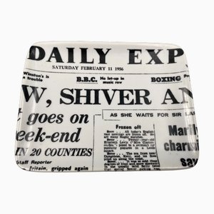 Motif Vide Poch del boletín Daily Express italiano de porcelana de Piero Fornasetti para Fornasetti Milano, 1956