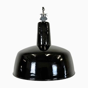 Industrial Italian Black Enamel Factory Lamp with Cast Iron Top, 1960s