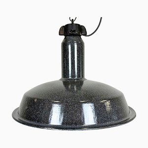 Large Industrial Grey Enamel Factory Lamp with Cast Iron Top from Elektrosvit, 1960s