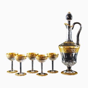French Saint Louis Crystal Carafe with Sherry Glasses, 1930s, Set of 6