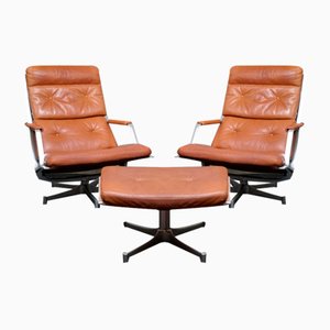 Vintage FK85 Lounge Chairs and Footstool by Preben Fabricius & Jørgen Kastholm for Kill International, 1960s, Set of 3