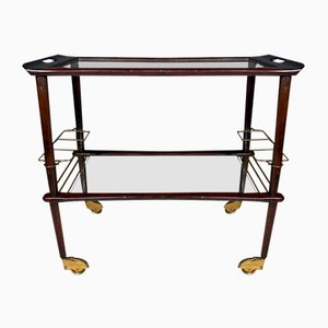 Mid-Century Italian Wood and Glass Bar Cart Trolley by Ico Parisi for De Baggis, 1960s