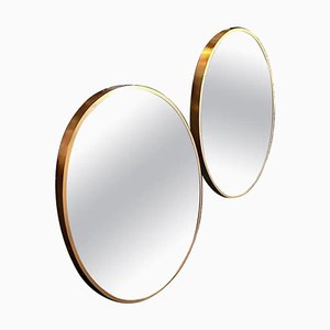 Mid-Century Modern Gilded Aluminum Oval Wall Mirrors by Gio Ponti, 1980s, Set of 2