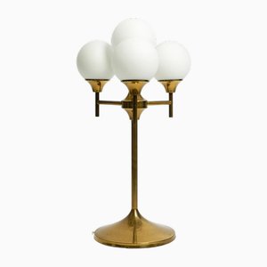 Lámpara de mesa grande de latón con cuatro esferas de vidrio de Kaiser Leuchten, años 60