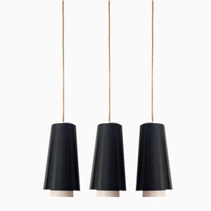 Black and White Pendant Lamps attributed to Lyfa, 1960s, Set of 3
