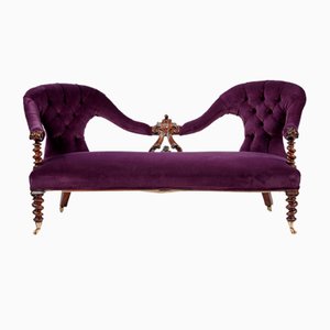 Victorian Barley Twist Rosewood Sofa in Purple Velvet, England, 1900s
