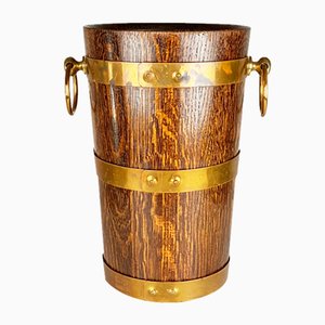 French Oak, Aluminum and Brass Ice Bucket from Geraud Lafitte Ouvrier, 1950s