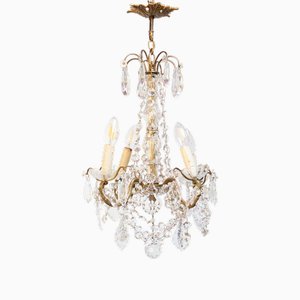 French Chandelier in Bronze and Crystals, 1940s