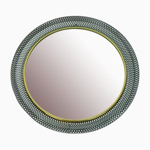 Specchio grande Mid-Century moderno con cornice in rete metallica, anni '50