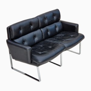 German 2-Seater Sofa in Leather & Chrome Steel, 1970s