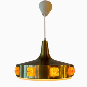 Lampada Space Age in ottone spazzolato attribuita a Carl Fagerland per Orrefors, Svezia, 1954