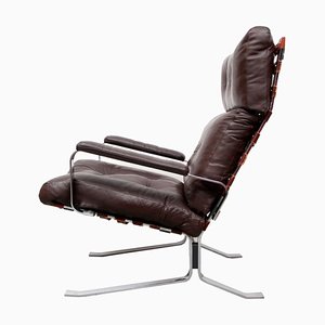 Fauteuil Plat en Acier et Cuir, 1970s