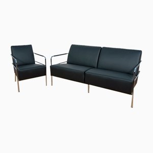 Set of Swedish Leather Sofa and Armchair by Gunilla Allard for Lammhults, 1990s