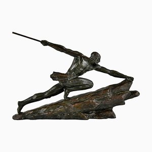 Pierre Le Faguays, Art Deco Athlet mit Speer, 1927, Bronze