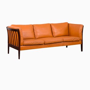 Light Brown Leather 3-Seater Sofa from Stouby, Denmark, 1980s