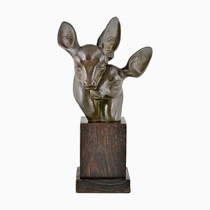 GH Laurent, Buste de Deux Cerfs Art Déco, 1930, Bronze