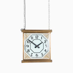 Horloge Suspendue Internalite Smiths en Verre Illuminé et Laiton, 1930s