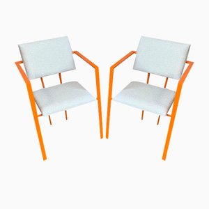 Postmoderner Orangefarbener Stuhl mit Boucle, 1970er, 2er Set