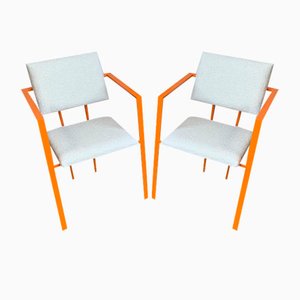 Silla posmoderna en naranja con Boucle, años 70. Juego de 2