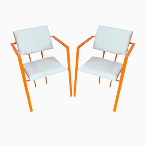 Silla posmoderna en naranja con Boucle, años 70. Juego de 2